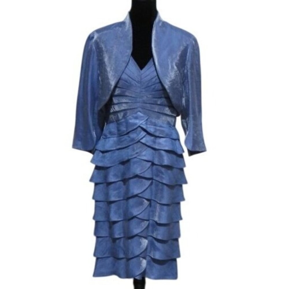 Adrianna Papell Boutique Blue iridescent Sleeveless Dress with matching jacket